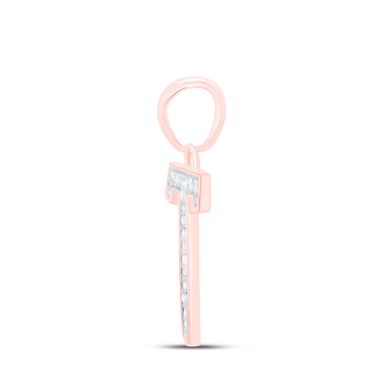0.06 Ctw Natural Diamond Block Initial Letter T Pendant in 10k Rose Gold