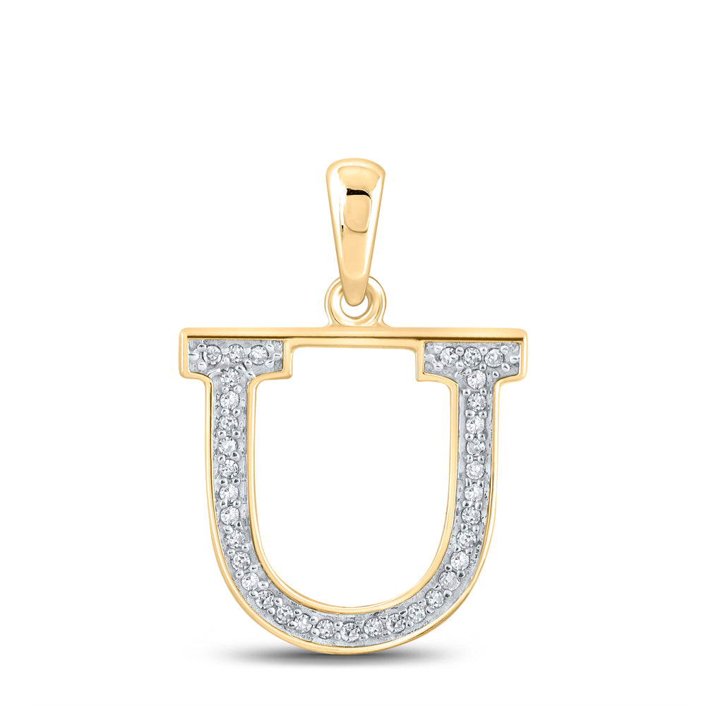 0.07 Ctw Natural Diamond Block Initial Letter U Pendant in 10k Yellow Gold