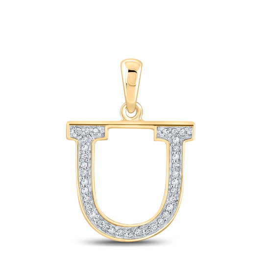 0.07 Ctw Natural Diamond Block Initial Letter U Pendant in 10k Yellow Gold