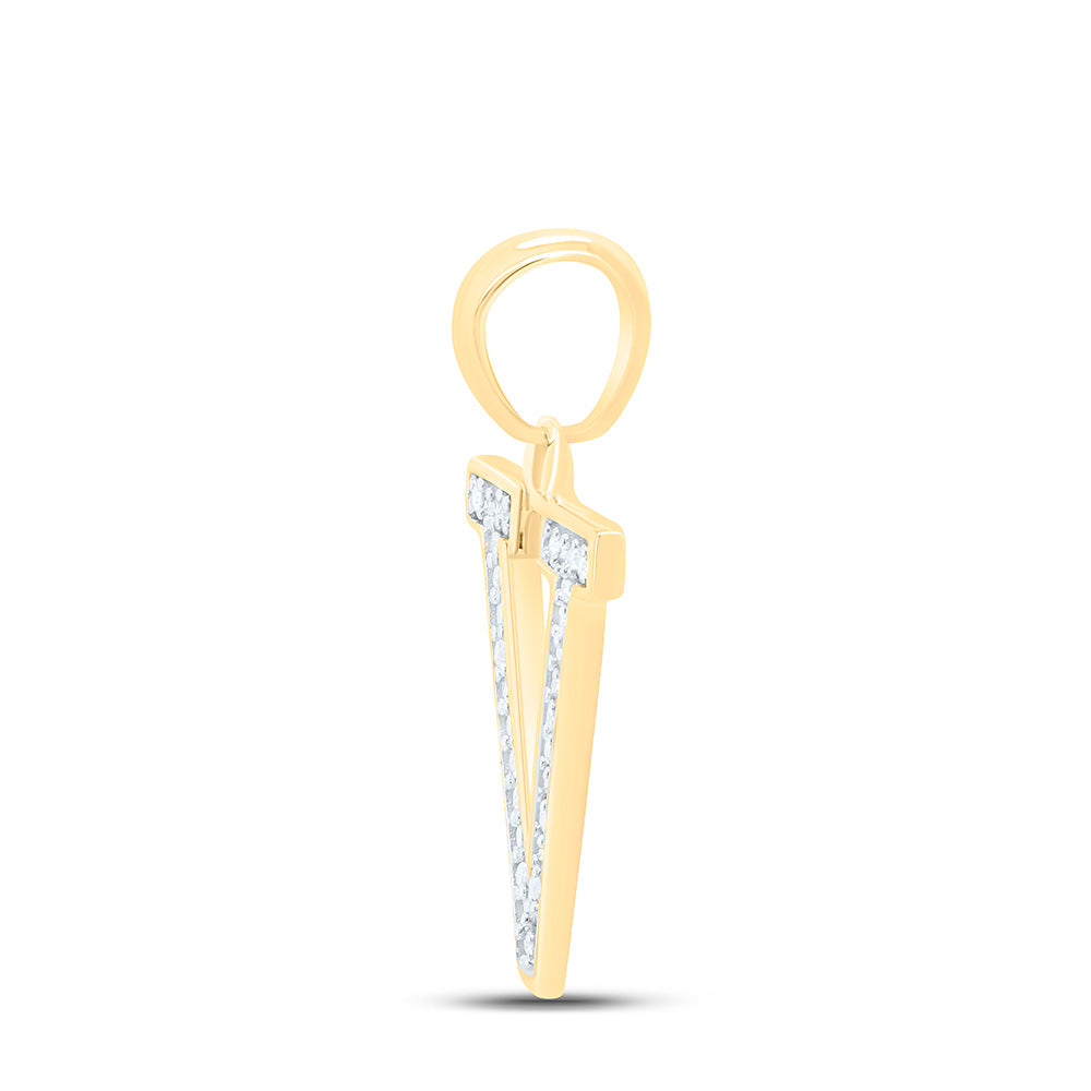 0.06 Ctw Natural Diamond Block Initial Letter V Pendant in 10k Yellow Gold