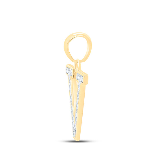 0.06 Ctw Natural Diamond Block Initial Letter V Pendant in 10k Yellow Gold