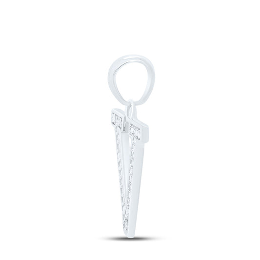 0.06 Ctw Natural Diamond Block Initial Letter V Pendant in 10k White Gold