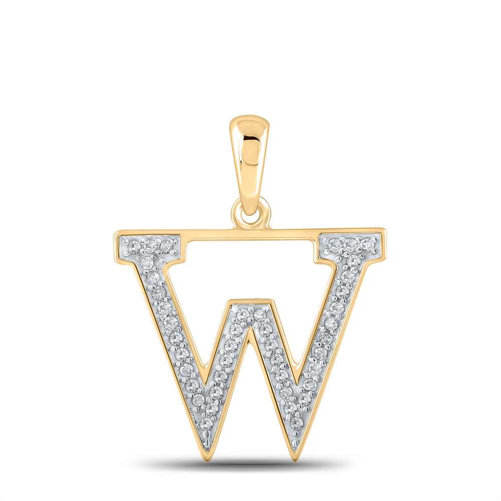 0.08 Ctw Natural Diamond Block Initial Letter W Pendant in 10k Yellow Gold