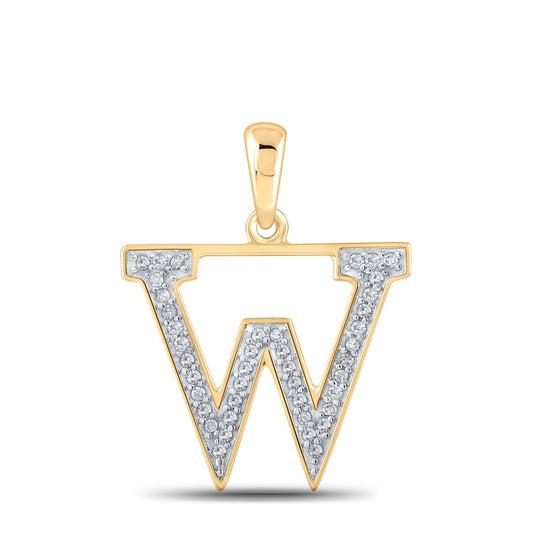 0.08 Ctw Natural Diamond Block Initial Letter W Pendant in 10k Yellow Gold