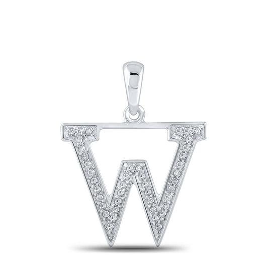 0.08 Ctw Natural Diamond Block Initial Letter W Pendant in 10k White Gold