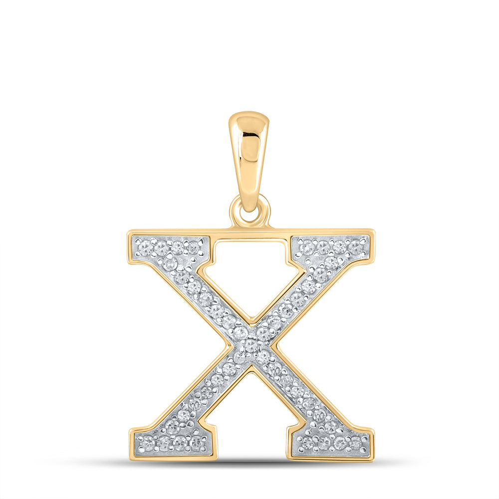 0.09 Ctw Natural Diamond Block Initial Letter X Pendant in 10k Yellow Gold