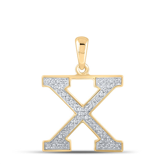 0.09 Ctw Natural Diamond Block Initial Letter X Pendant in 10k Yellow Gold