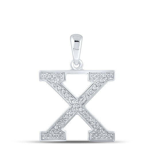 0.09 Ctw Natural Diamond Block Initial Letter X Pendant in 10k White Gold