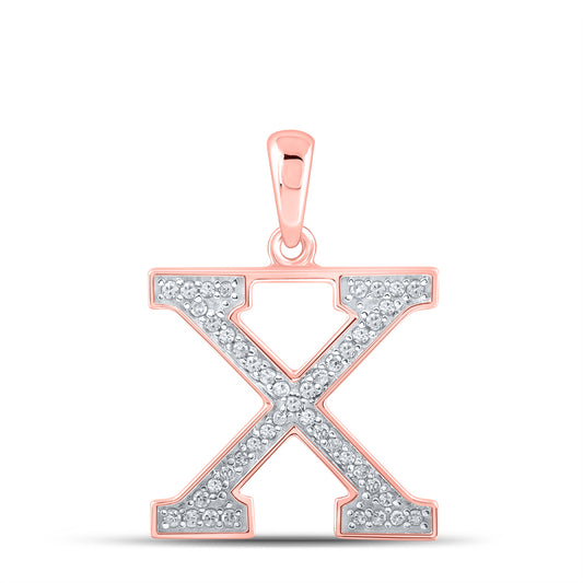 0.09 Ctw Natural Diamond Block Initial Letter X Pendant in 10k Rose Gold