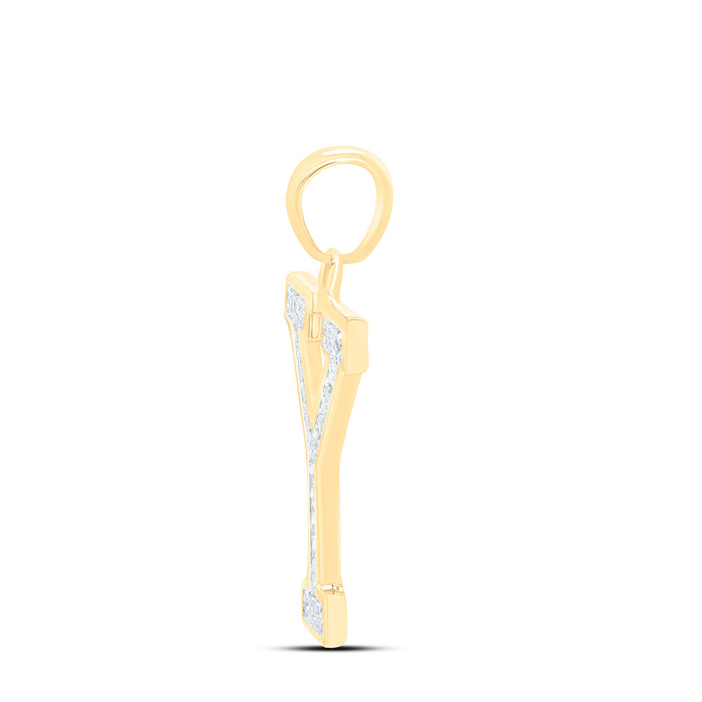 0.07 Ctw Natural Diamond Block Initial Letter Y Pendant in 10k Yellow Gold