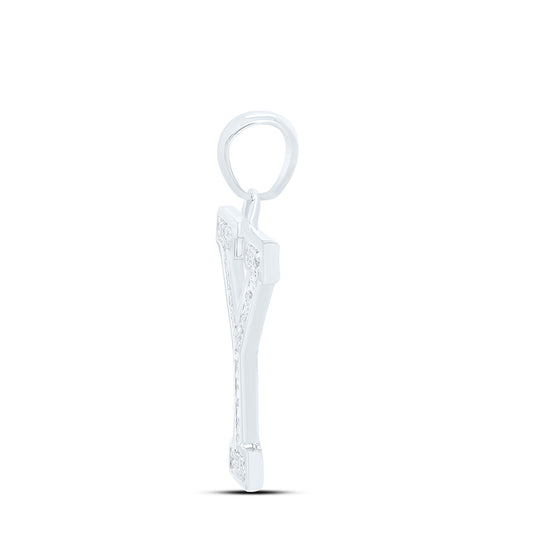 0.07 Ctw Natural Diamond Block Initial Letter Y Pendant in 10k White Gold
