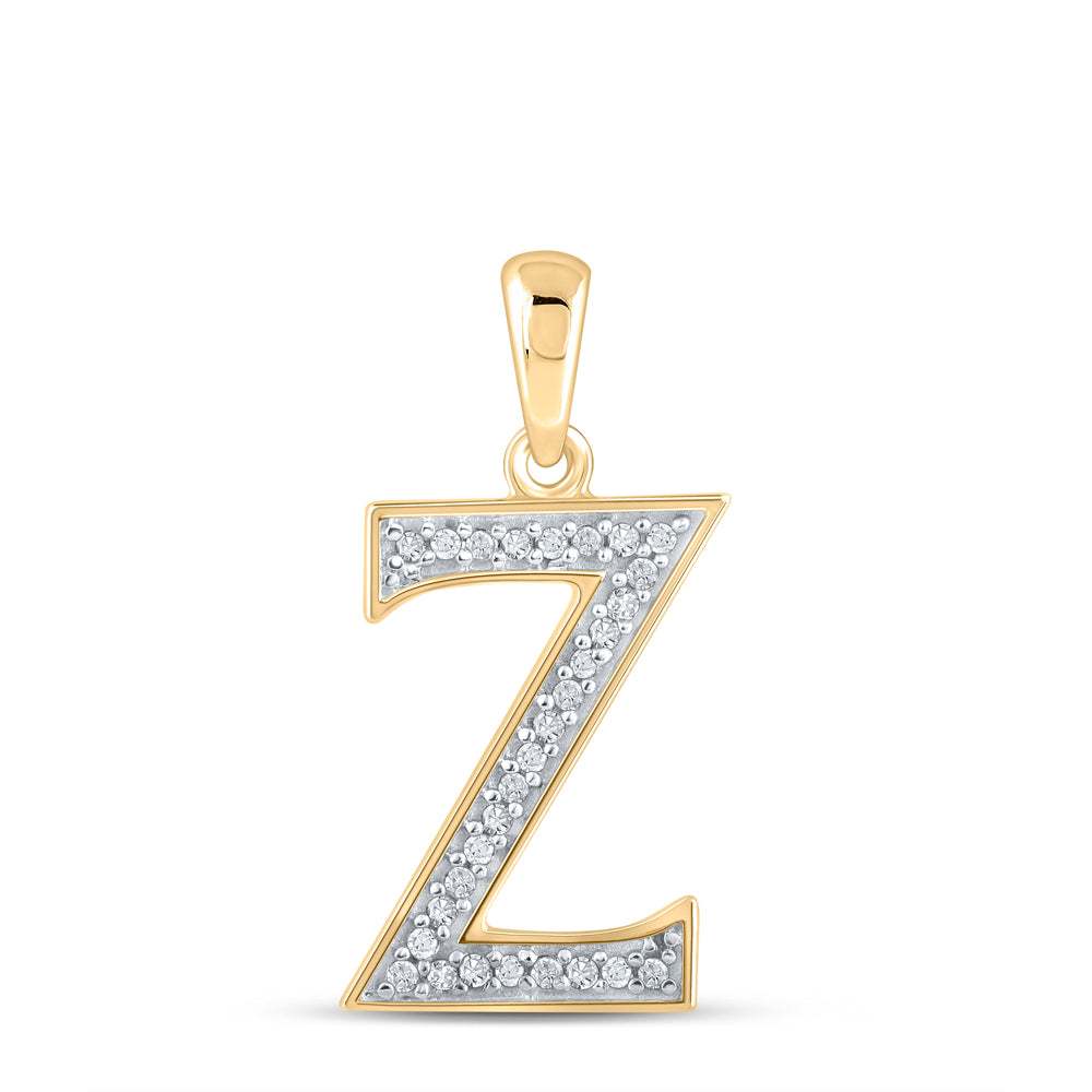0.07 Ctw Natural Diamond Block Initial Letter Z Pendant in 10k Yellow Gold