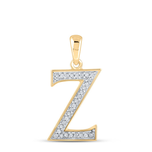 0.07 Ctw Natural Diamond Block Initial Letter Z Pendant in 10k Yellow Gold