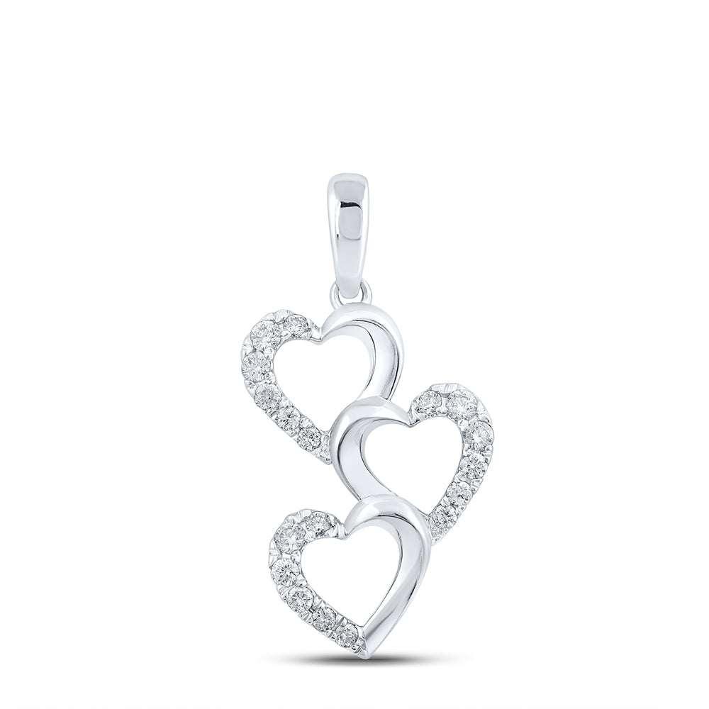 0.26 Ctw Natural Diamond 3 Three Overlapping Open Heart Pendant in 10k White Gold