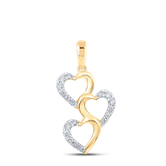 0.26 Ctw Natural Diamond 3 Three Overlapping Open Heart Pendant in 10k Yellow Gold