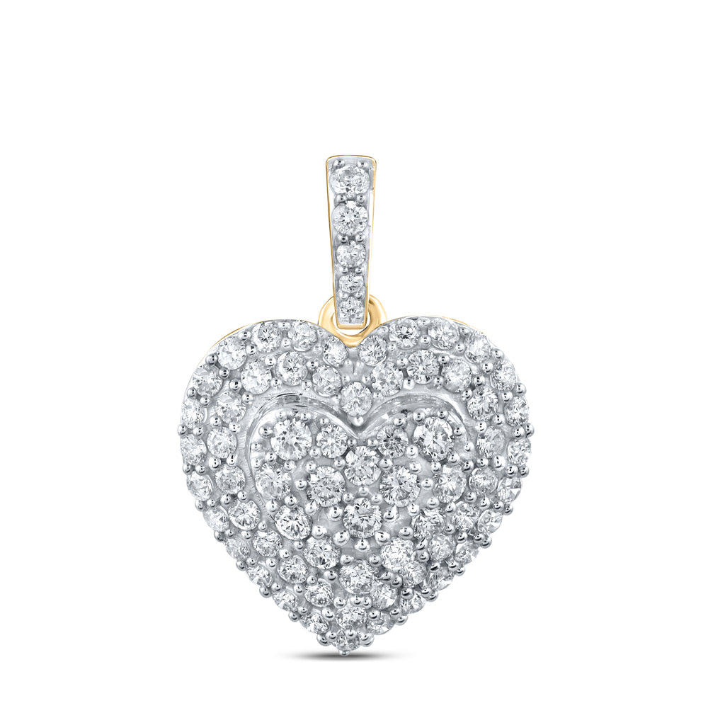 0.87 Ctw Natural Diamond Cluster Heart Pendant in 10k Yellow Gold