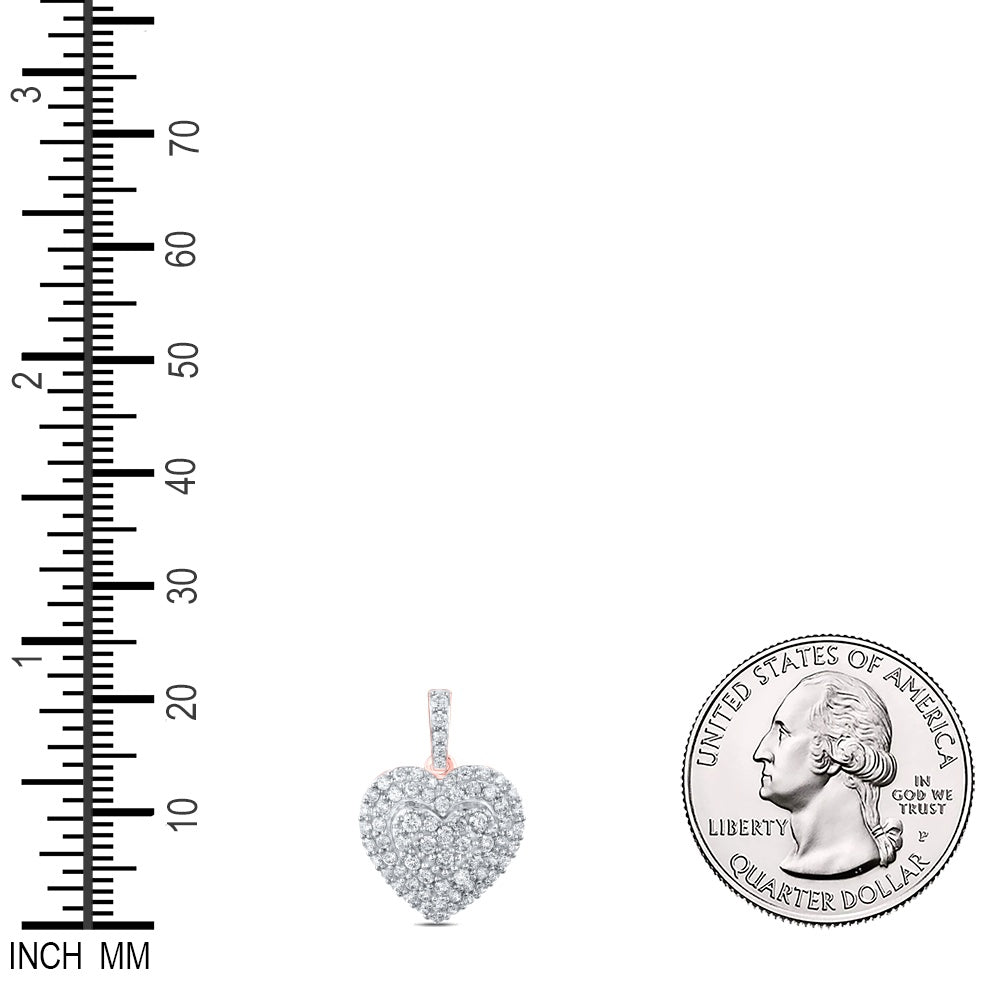 0.86 Ctw Natural Diamond Cluster Heart Pendant in 10k Rose Gold