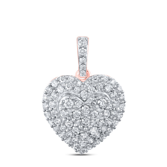 0.86 Ctw Natural Diamond Cluster Heart Pendant in 10k Rose Gold