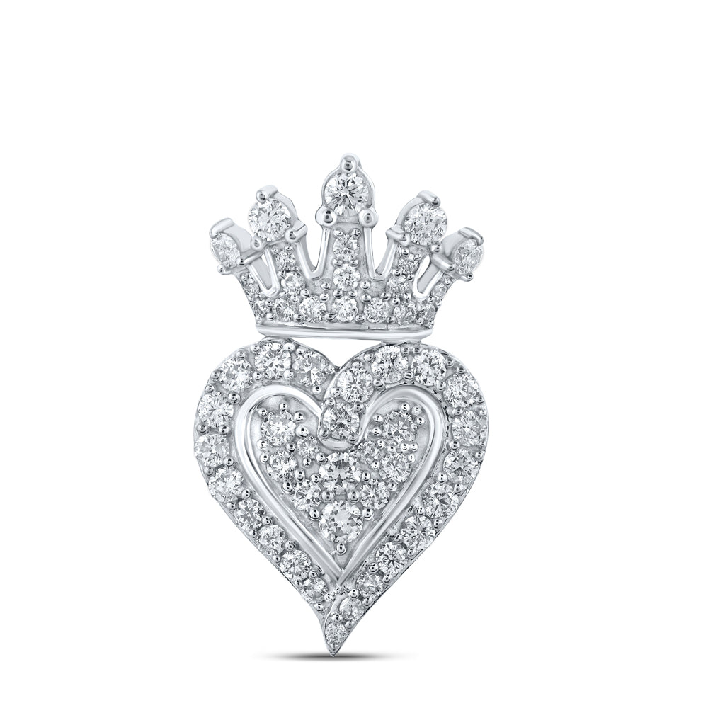 0.7 Ctw Natural Diamond Cluster Crown Heart Pendant in 10k White Gold