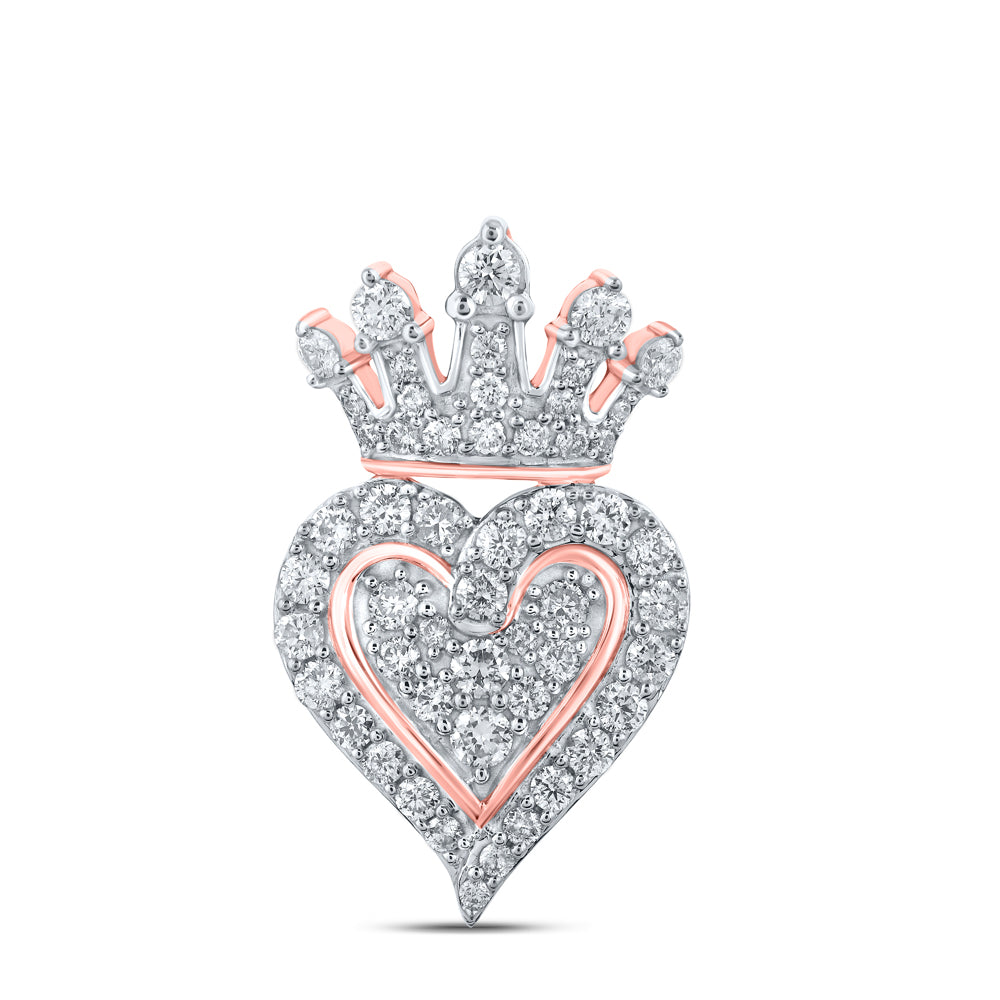 0.7 Ctw Natural Diamond Cluster Crown Heart Pendant in 10k Rose Gold