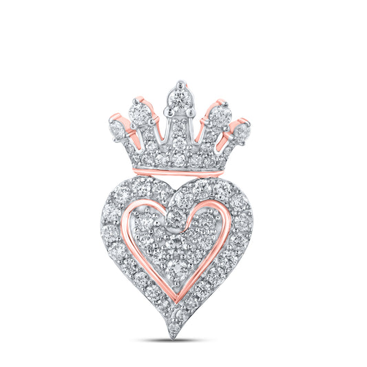 0.7 Ctw Natural Diamond Cluster Crown Heart Pendant in 10k Rose Gold