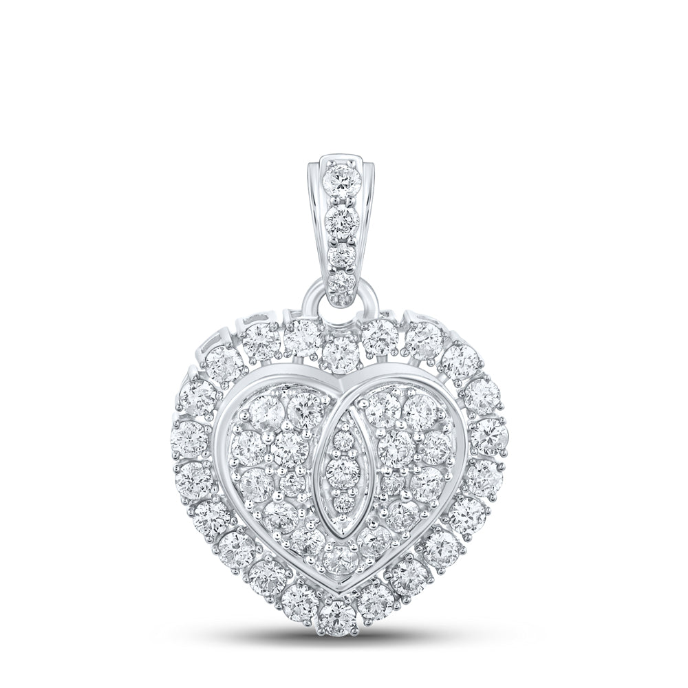 1 Ctw Natural Diamond Cluster Double Heart Pendant in 10k White Gold
