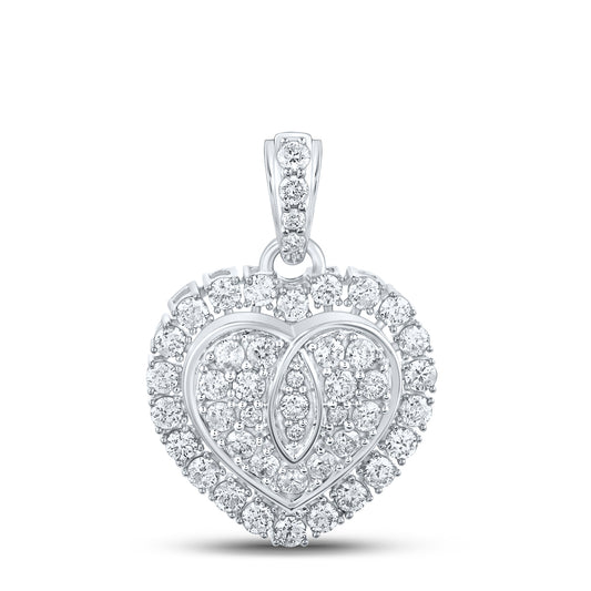 1 Ctw Natural Diamond Cluster Double Heart Pendant in 10k White Gold