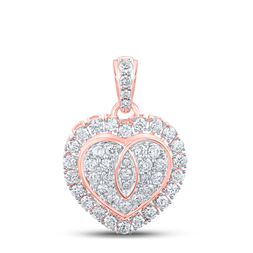 1 Ctw Natural Diamond Cluster Double Heart Pendant in 10k Rose Gold