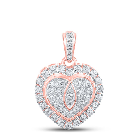 1 Ctw Natural Diamond Cluster Double Heart Pendant in 10k Rose Gold