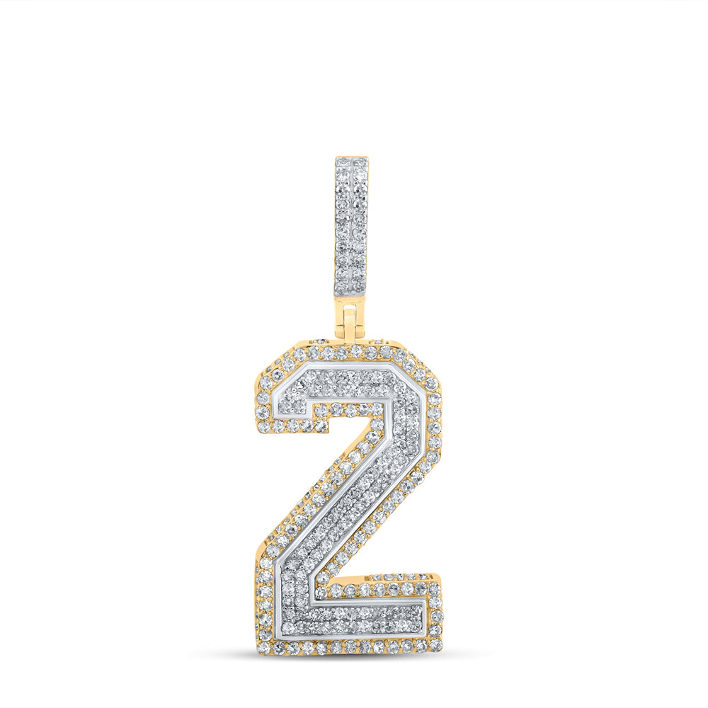 1.33 Ctw Natural Diamond Block Number Two 2 Pendant in 10k Two-tone Gold