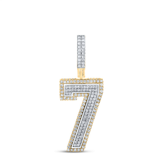 1.02 Ctw Natural Diamond Block Number Eight 7 Pendant in 10k Two-tone Gold