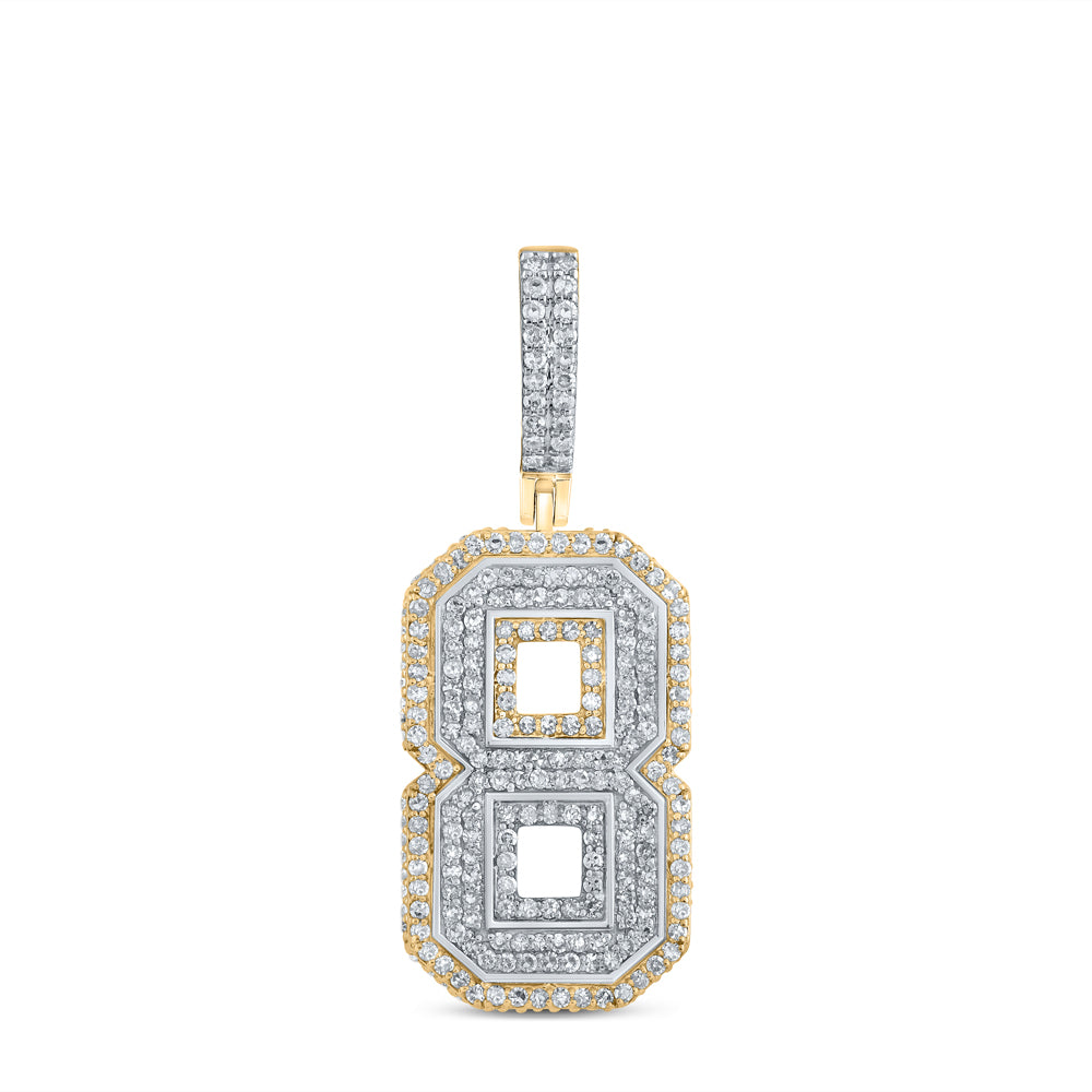 1.39 Ctw Natural Diamond Block Number Eight 8 Pendant in 10k Two-tone Gold