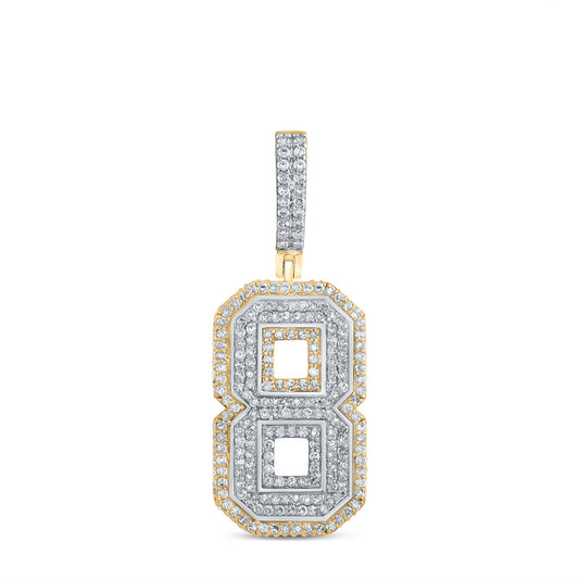 1.39 Ctw Natural Diamond Block Number Eight 8 Pendant in 10k Two-tone Gold