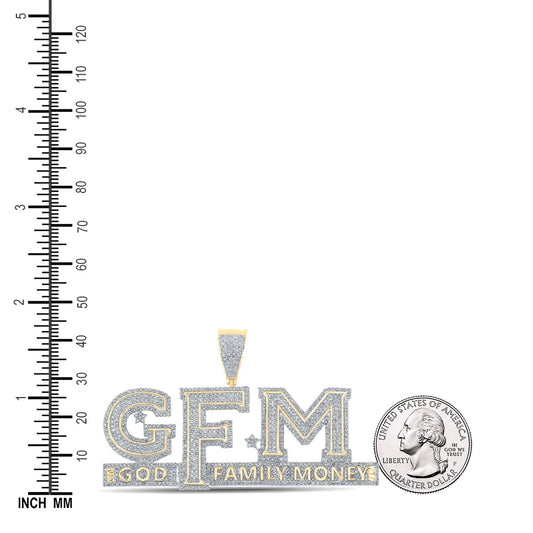 3 Ctw Natural Diamond GFM God Family Money Hiphop Pendant in 10k Yellow Gold
