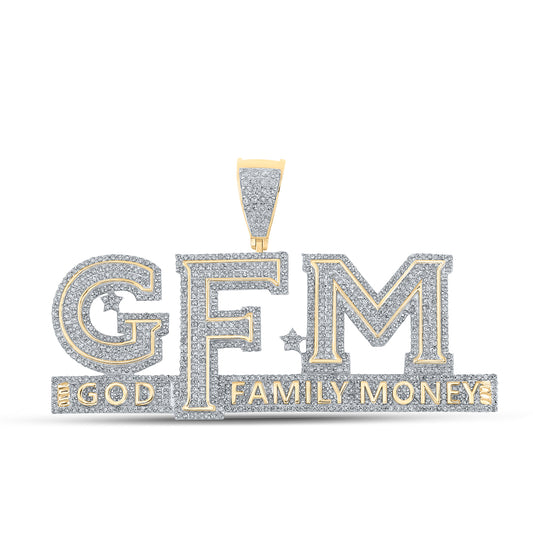 3 Ctw Natural Diamond GFM God Family Money Hiphop Pendant in 10k Yellow Gold