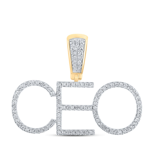 0.32 Ctw Natural Diamond CEO Nameplate Pendant in 10k Yellow Gold