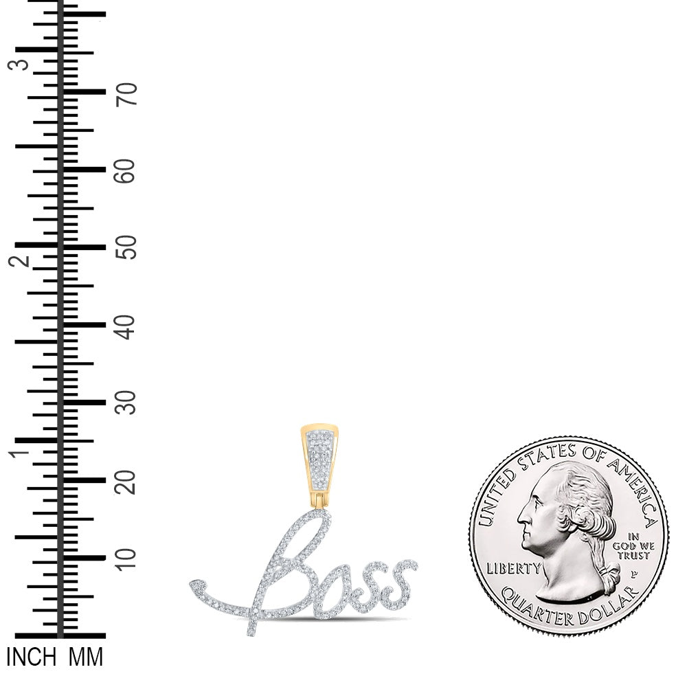0.32 Ctw Natural Diamond Boss Nameplate Pendant in 10k Yellow Gold