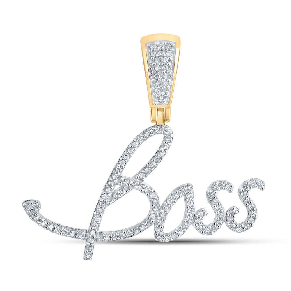 0.32 Ctw Natural Diamond Boss Nameplate Pendant in 10k Yellow Gold