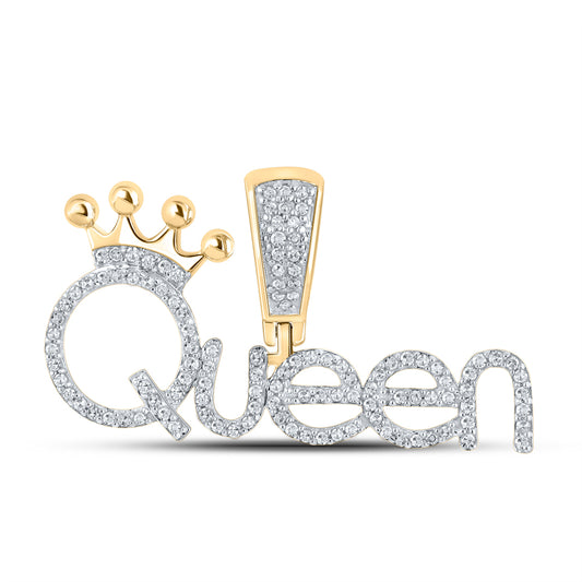 0.32 Ctw Natural Diamond Crown Queen Hiphop Pendant in 10k Yellow Gold