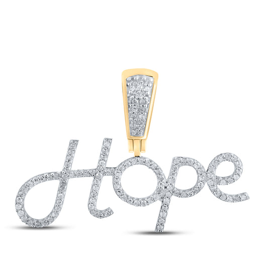 0.32 Ctw Natural Diamond Hope Nameplate Pendant in 10k Yellow Gold