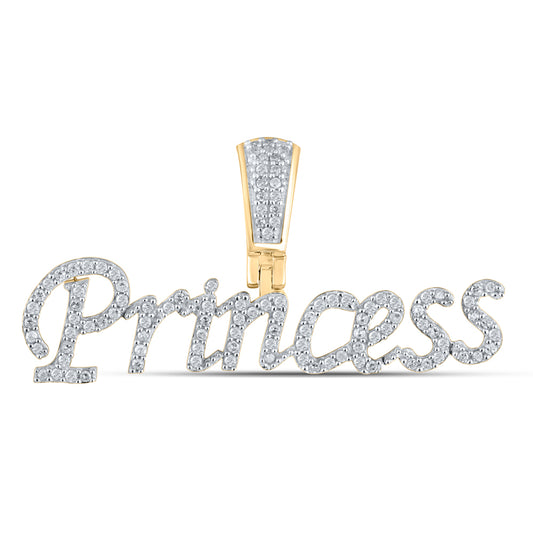 0.34 Ctw Natural Diamond Princess Name Plate Pendant in 10k Yellow Gold