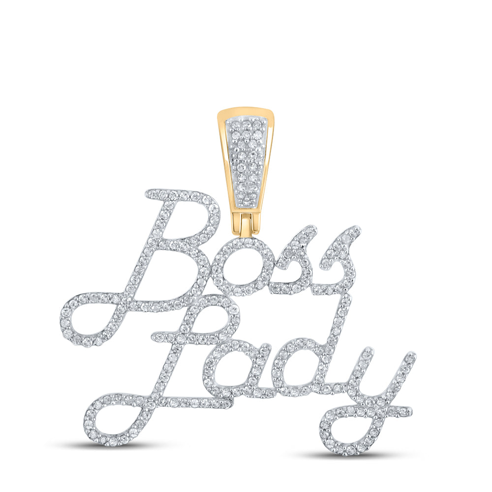 0.6 Ctw Natural Diamond Hiphop Boss Lady Nameplate Pendant in 10k Yellow Gold