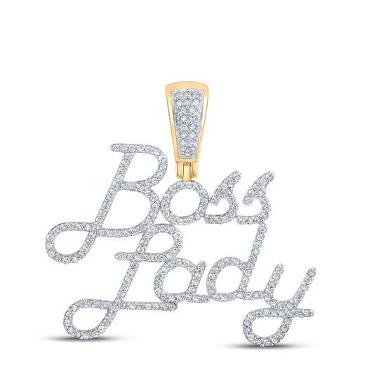 0.6 Ctw Natural Diamond Hiphop Boss Lady Nameplate Pendant in 10k Yellow Gold