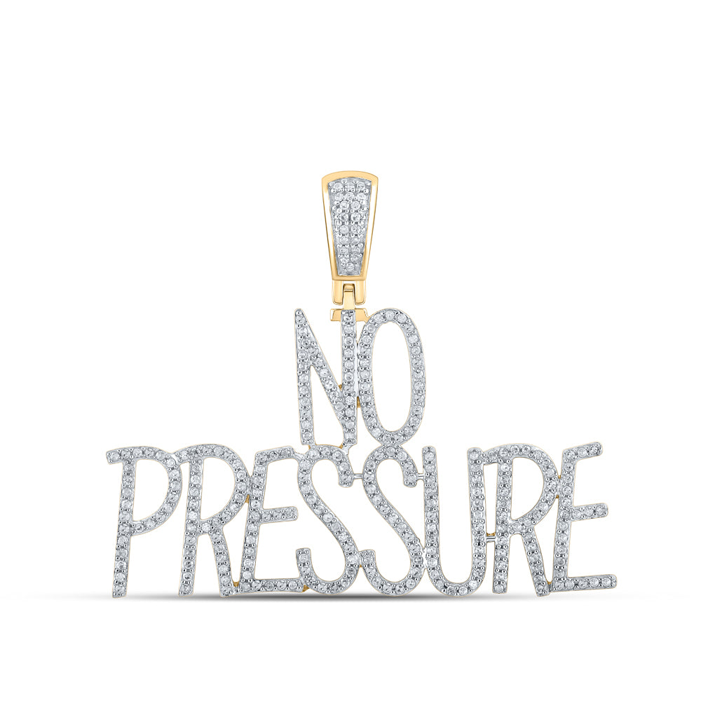 0.69 Ctw Natural Diamond NO PRESSURE Nameplate Hiphop Pendant in 10k Yellow Gold