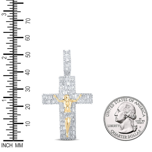 3.91 Ctw Natural Diamond Cross Crucifix Jesus Pendant in 10k Yellow Gold