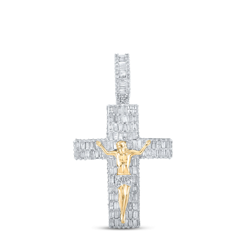 3.91 Ctw Natural Diamond Cross Crucifix Jesus Pendant in 10k Yellow Gold