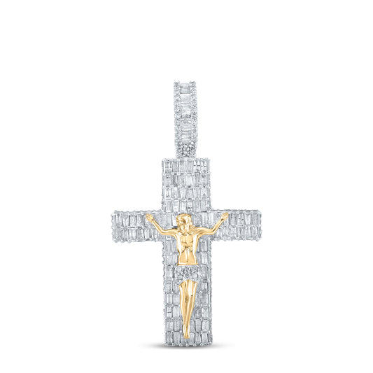 3.91 Ctw Natural Diamond Cross Crucifix Jesus Pendant in 10k Yellow Gold
