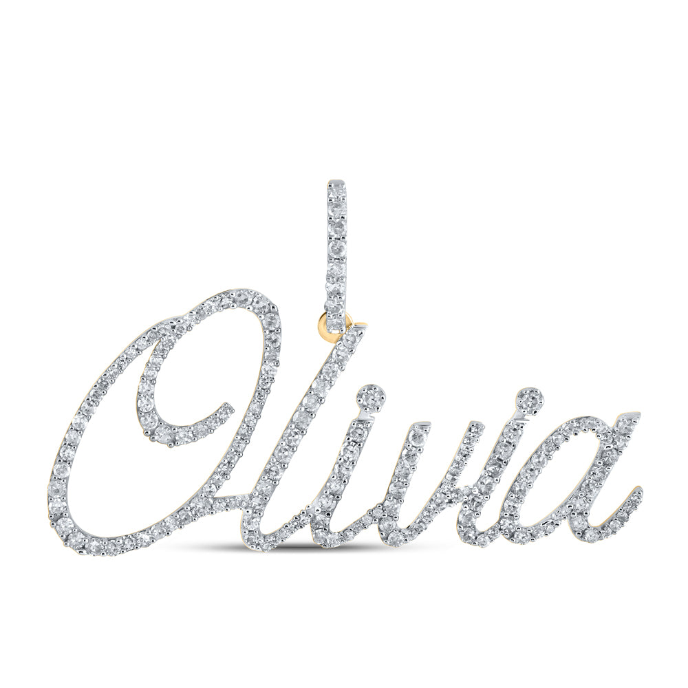 0.86 Ctw Natural Diamond Olivia Nameplate Pendant in 10k Yellow Gold