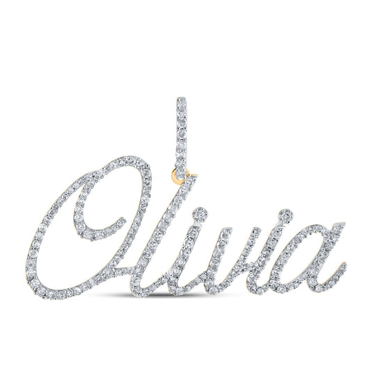 0.86 Ctw Natural Diamond Olivia Nameplate Pendant in 10k Yellow Gold