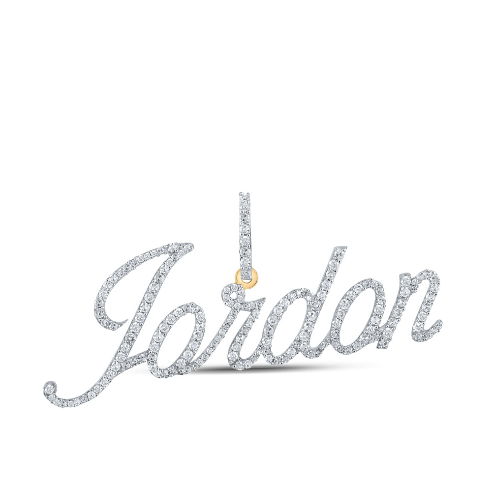 0.91 Ctw Natural Diamond Jordon Namplate Gift Pendant in 10k Yellow Gold
